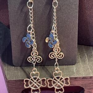 Gothic Heart Knot Dangle Earrings Silver Chain Romantic Dark Jewelry
